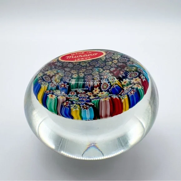 Murano Millefiori Paperweight  Vintage Art Glass Italy Sticker Paper Weight - Picture 9 of 14